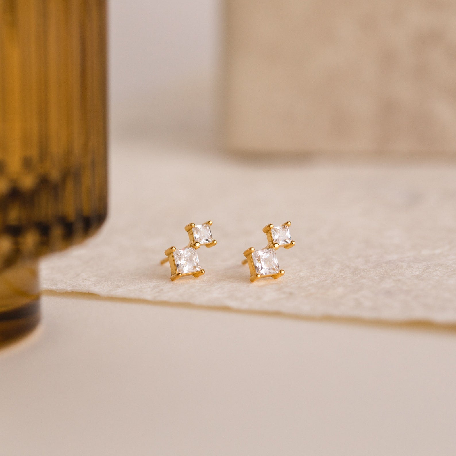 Timeless Elegance: Aria Diamond Drop Stud Earrings 18K Gold